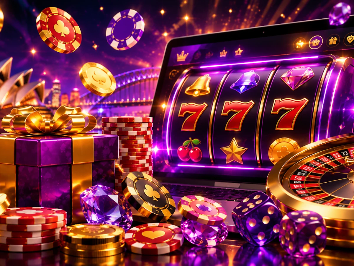 Layar video slot dengan simbol khusus dan efek bonus